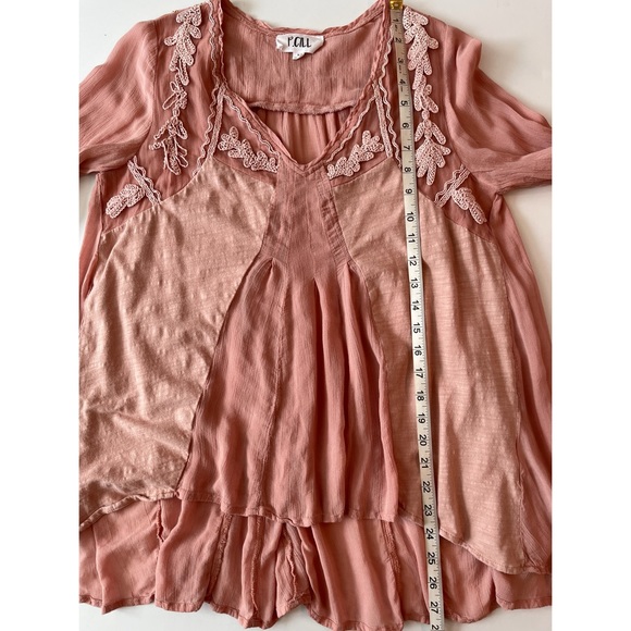 P.CILL Pink High Low Long Sleeves Embroidered Loose Fit Flare Tunic Size M - Picture 7 of 9